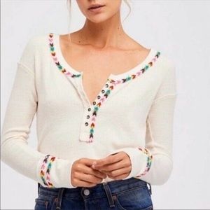Free People rainbow Henley long sleeve tee NWOT